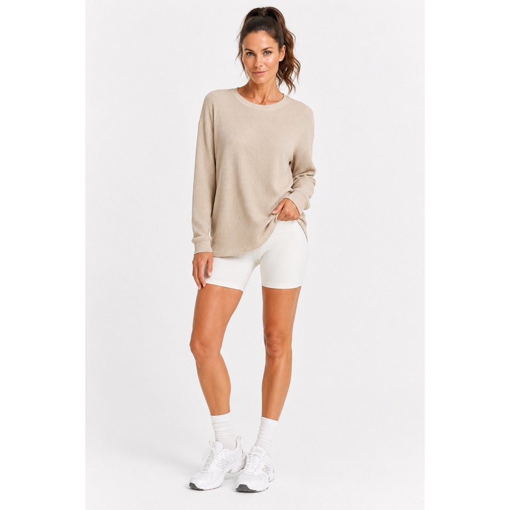 Abercrombie & Fitch Soft‎ A&F Cozy Waffle Knit Long Sleeve Top Beige Small 0070